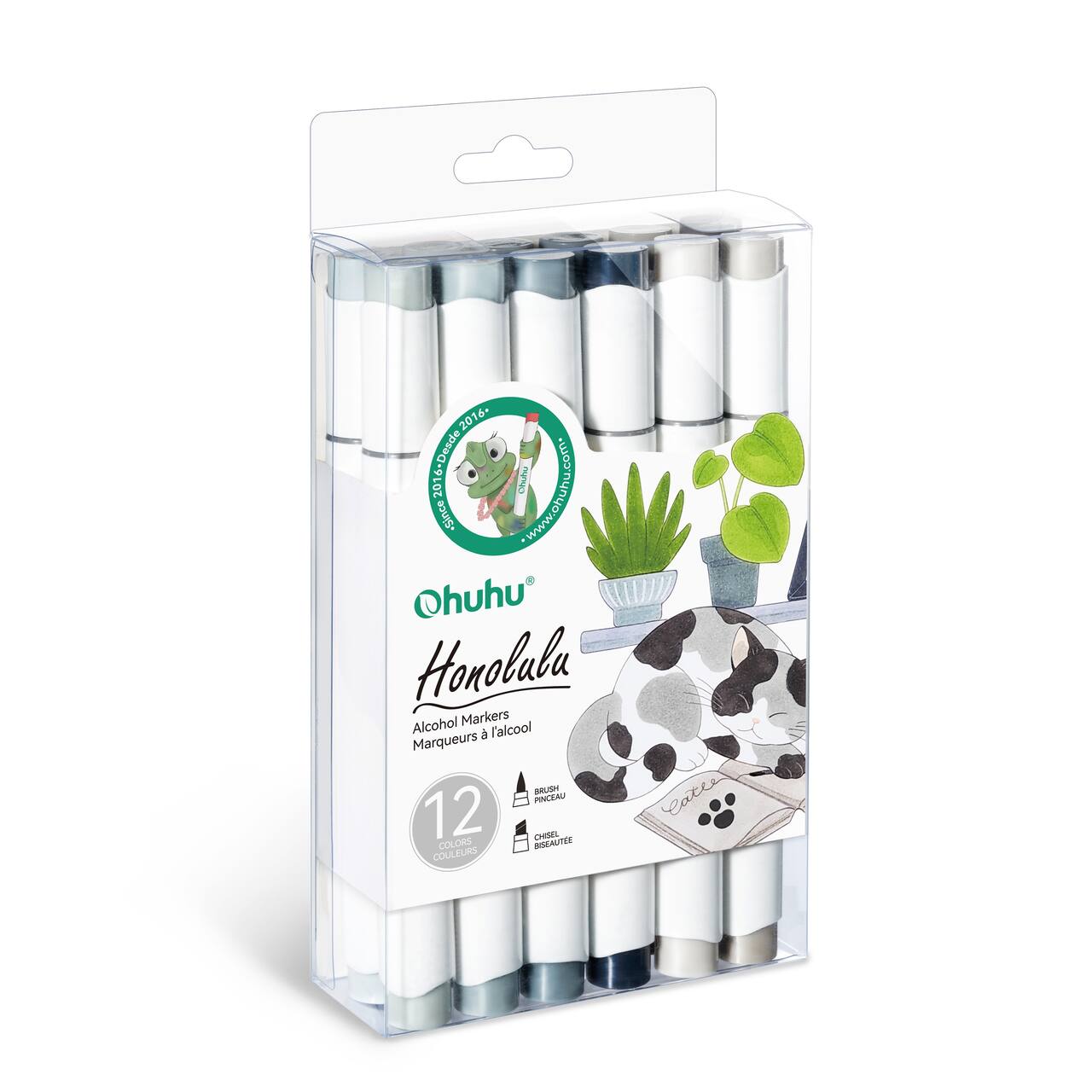 Ohuhu® Honolulu Brush & Chisel Dual Tip Grey Tones Marker Set